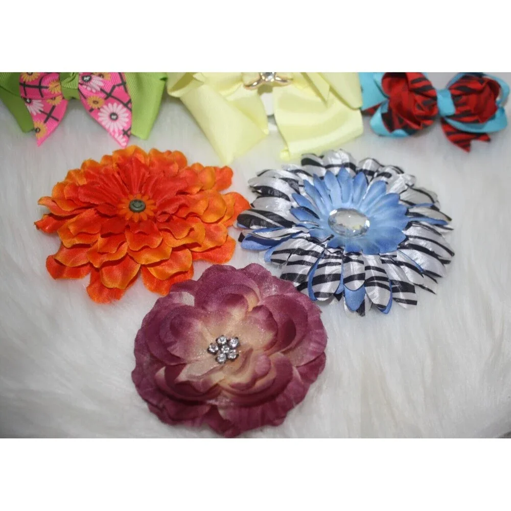 Lot Of Toddler Girls Stretch Headbands Flowers Rhinestones Pink Yellow Gray NWOT